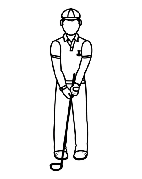线男孩高尔夫球手与帽子和高尔夫球棒向量例证 — 图库矢量图片