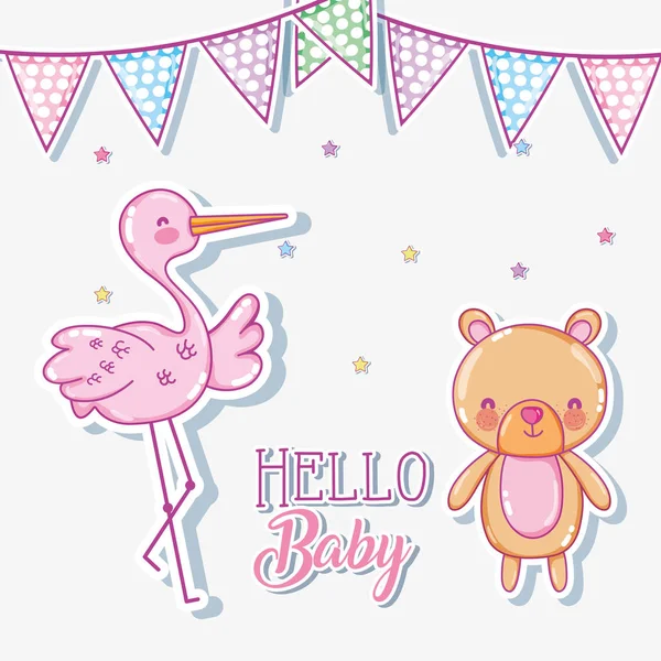 Hallo Baby Karte Mit Niedlichen Cartoons Vektor Illustration Grafik Design — Stockvektor