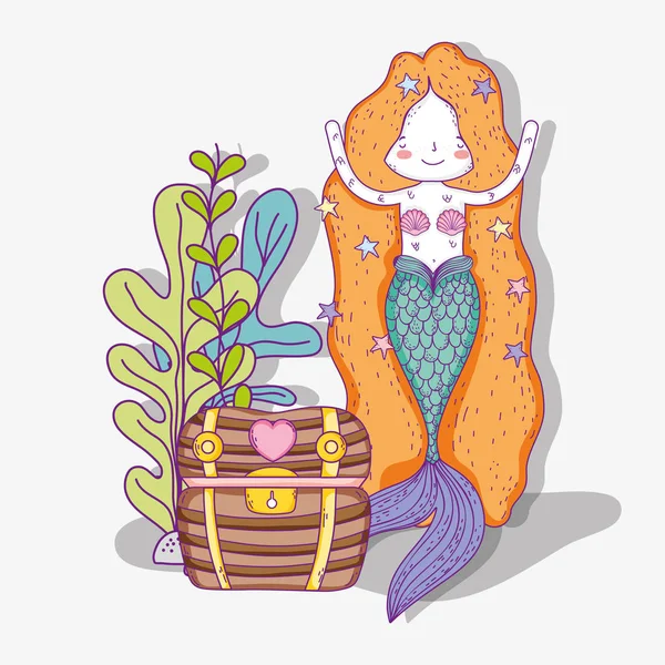 Mermaid Woman Coffer Plants Leaves Vector Illustration — Stock Vector