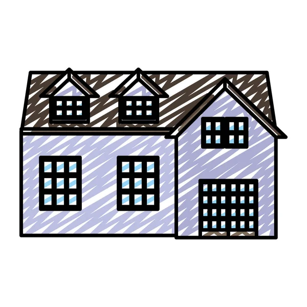 Doodle Huis Residentie Met Ramen Deur Ontwerp Vectorillustratie — Stockvector