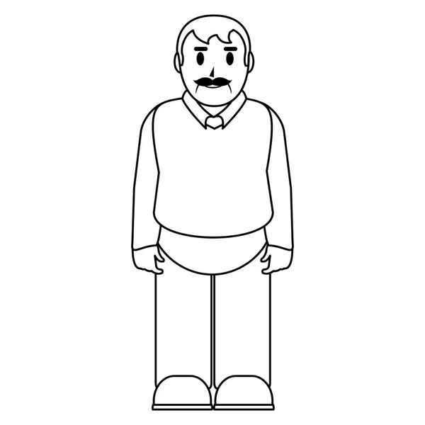 Ligne Vieil Homme Avec Moustache Vêtements Décontractés Illustration Vectorielle — Image vectorielle