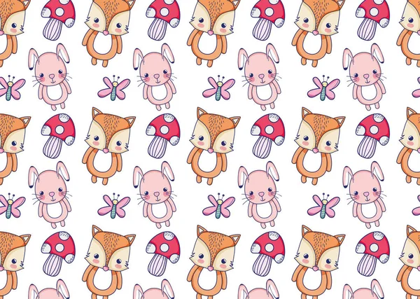 Cute Bunny Fox Pattern Background Vector Illustration Graphic Design — Stock Vector