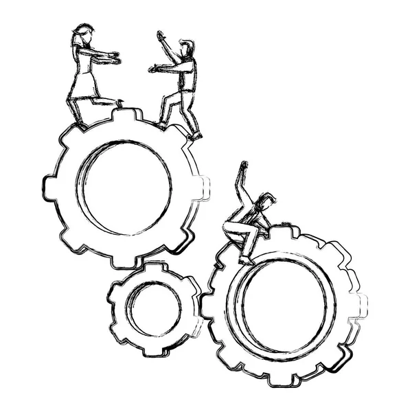 格格优雅的商人专业与齿轮过程矢量插图 — 图库矢量图片