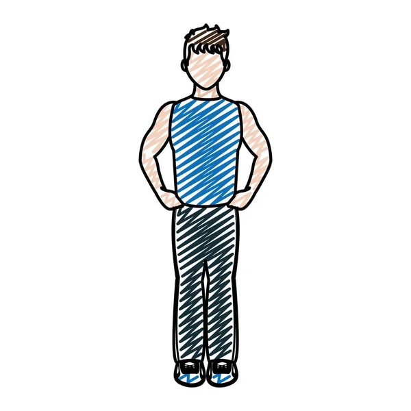 Doodle Fitness Man Sport Clothes Training Vector Illustration — Stock Vector