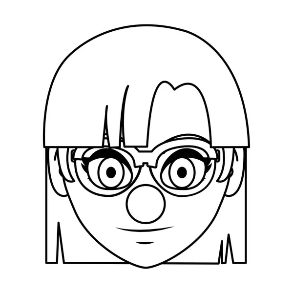 Line Kvinna Huvudet Med Glasögon Och Clown Näsa Vektorillustration — Stock vektor