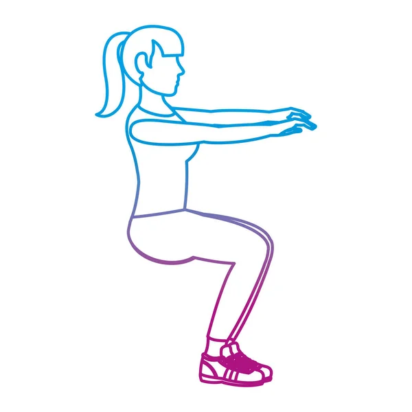 Degradado Línea Fitness Mujer Haciendo Squarts Entrenamiento Vector Ilustración — Archivo Imágenes Vectoriales