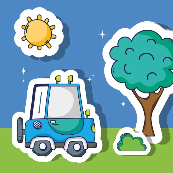 Caminhão Transporte Com Sol Árvore Remendos Ilustração Vetorial — Vetor de Stock