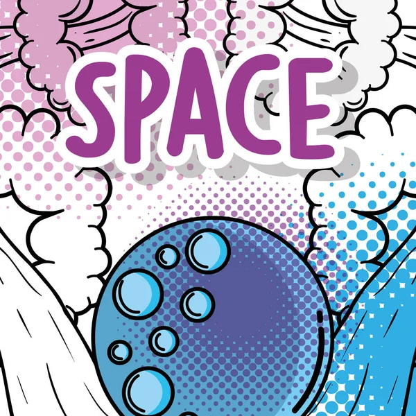 Lune Mignonne Avec Nuages Espace Arrière Plan Vectoriel Illustration — Image vectorielle