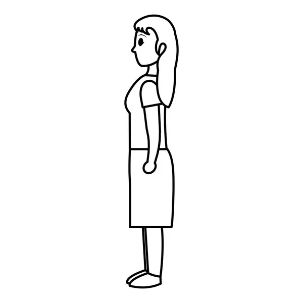 Linea Donna Con Acconciatura Lunga Abbigliamento Casual Vettoriale Illustrazione — Vettoriale Stock