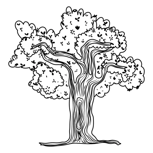 Γραμμή Φύση Δέντρο Κλαδιά Εξωτικά Φύλλα Εικονογράφηση Διάνυσμα — Διανυσματικό Αρχείο