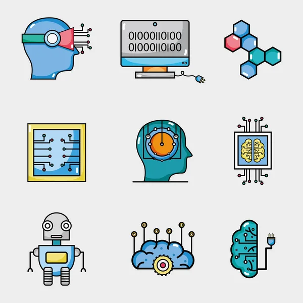 yapay zeka teknolojisi Dijital bilim vektör çizim ile ayarla