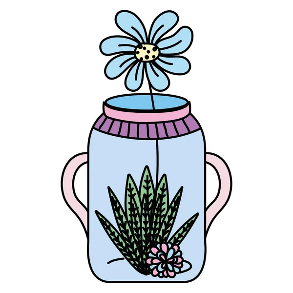 Color Flower Plant Leaves Mason Jar Vector Illustration — Stock Vector