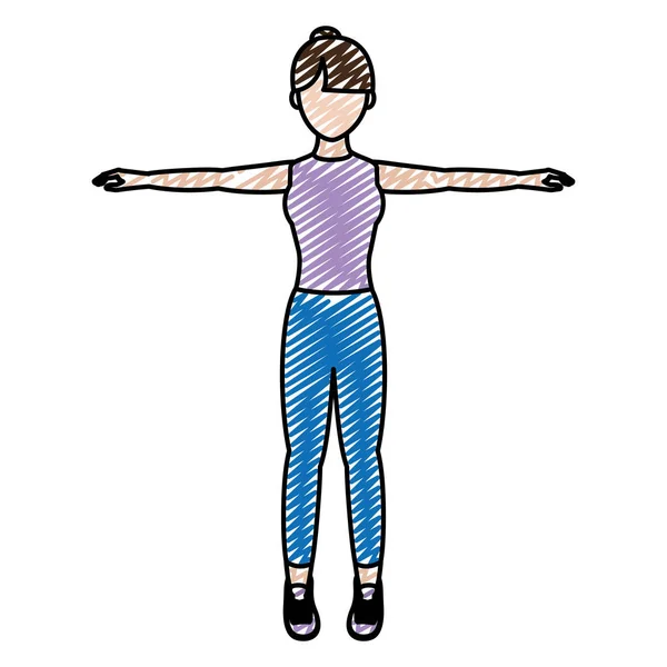 Doodle Athlet Frau Fitness Training Lifestylevektor Illustration — Stockvektor