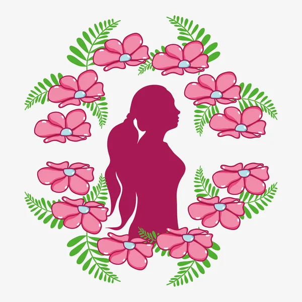 Journée Des Femmes Avec Des Fleurs Une Silhouette Femme Illustration — Image vectorielle