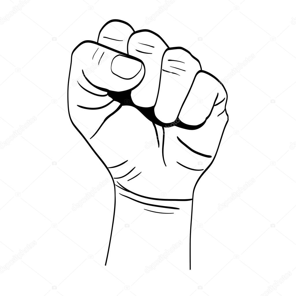line person hand up oppose protest vector illustration