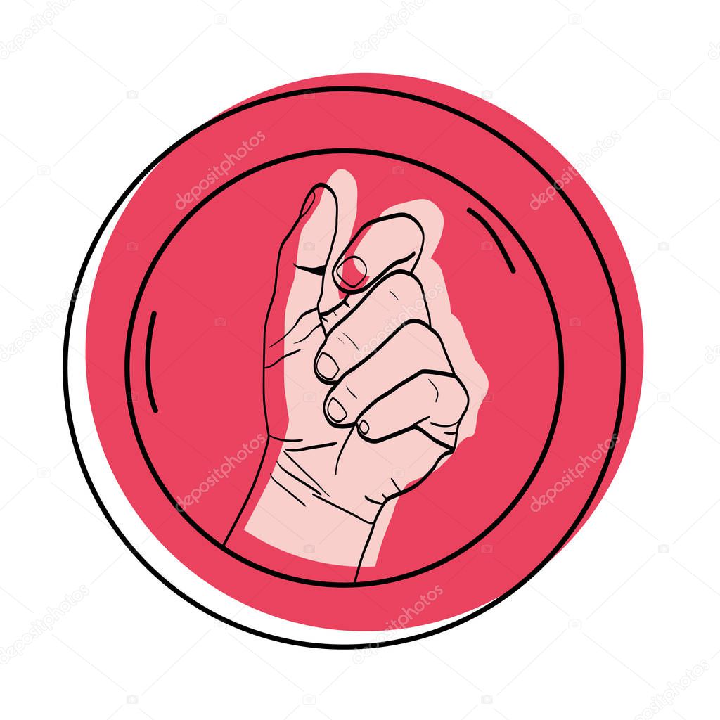 moved color sticker with hand protest revolution symbol vector illustration