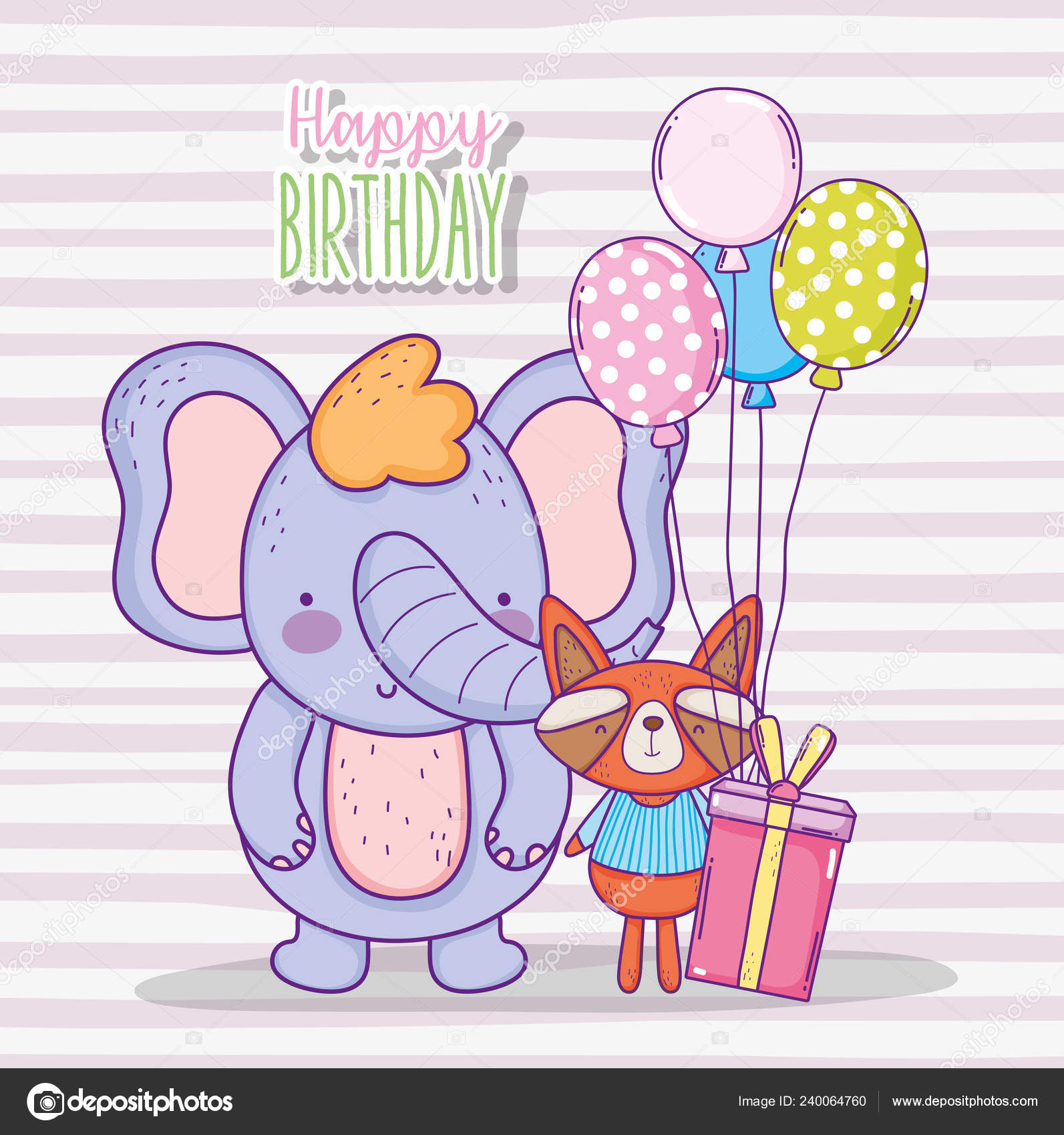 Elephant Raton Laveur Joyeux Anniversaire Avec Presente Illustration Vectorielle Cadeau Image Vectorielle Stockgiu C