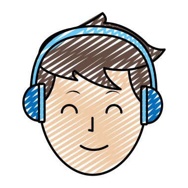 mutlu avatar erkek saç modeli ile doodle ve kulaklık illüstrasyon vektör