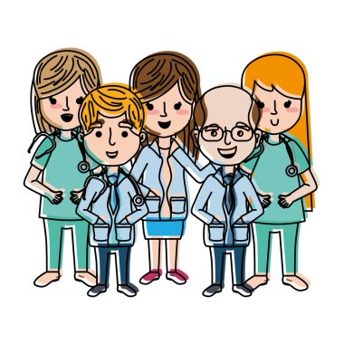 renk uzmanları doktorlar tıp stetoskop ve Tekdüzen vektör çizim ile taşındı