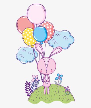 mutlu tavşan Doğum günü kutlama balonları vektör çizim ile