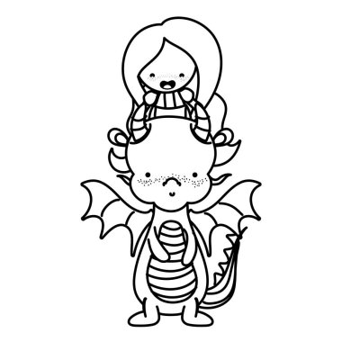 ejderha hayvan vektör çizim uzun saçlı satır kadın