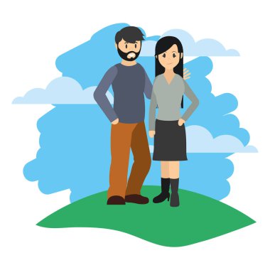 kaç kadın ve erkek giysileri peyzaj ile illüstrasyon vektör