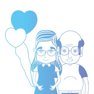 satır çift togeter saç modeli ve kalp balonlar vektör çizim ile