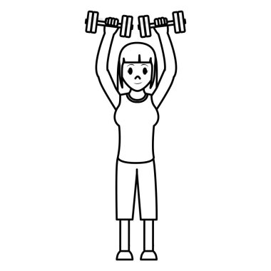spor giysi ve dumbbles vektör çizim kadar satır kadınla
