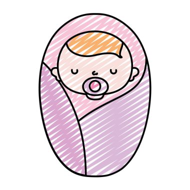 Güzellik emzik ve battaniye vektör çizim ile ihale bebek doodle