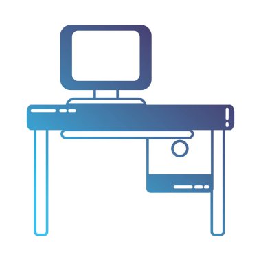 siluet office bilgisayar teknoloji ve ahşap Resepsiyon vektör çizim ile