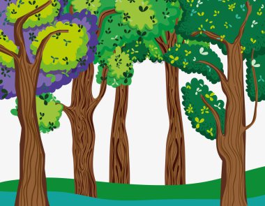 Güzel orman sahne karikatür vektör çizim grafik tasarım