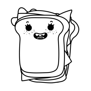 satır kawaii mutlu sandviç lezzetli fastfood vektör çizim