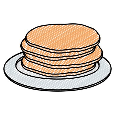 lezzetli waffle kahvaltı taze gıda vektör çizim doodle