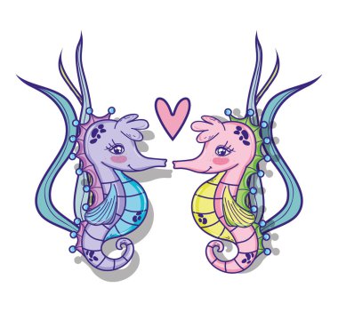 Denizatı deniz karikatürler, aşık illüstrasyon grafik tasarım vektör