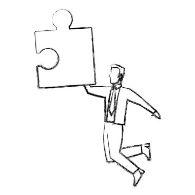 grunge işadamı bulmaca parça başarı vektör çizim asılı