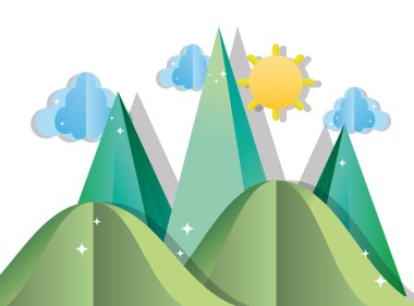 Doğa dağlar peyzaj kağıt sanat çizgi film vektör çizim grafik tasarımı