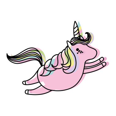 değerli saç ve boynuz vektör çizim ile uçan renk tek boynuzlu at taşındı