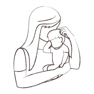 Grunge şirin anne ile küçük oğlu silah illüstrasyon vektör