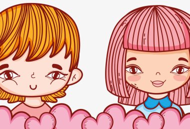 romantik kız ve oğlan çift kalpler vektör çizim ile