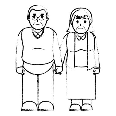 Grunge yaşlı çift giysilerini ve saç modeli ile birlikte illüstrasyon vektör