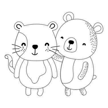 noktalı şekil şirin kedi ve ayı arkadaş hayvanlar vektör çizim