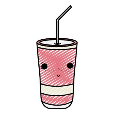plastik kap vektör çizim Kawaii utangaç soda doodle