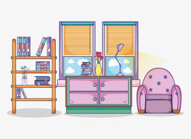 Çalışma odası iç kitap ve resepsiyon vektör çizim grafik tasarım ile