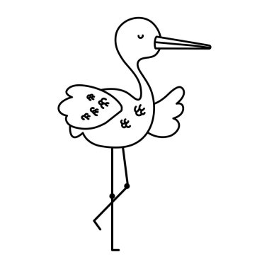 satır sevimli leylek yabani kuş hayvan vektör çizim