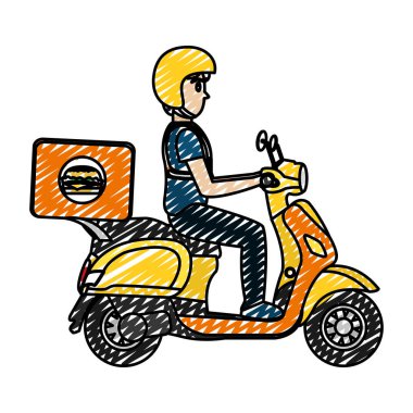 teslimatçı hamburger Servisi vektör çizim ile motosiklet doodle