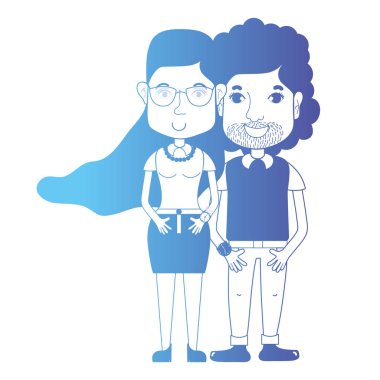 saç şekli ve kıyafet vektör çizim ile birlikte satır çift