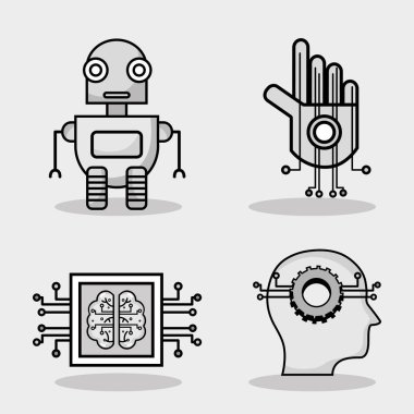 yapay zeka teknolojisi Dijital bilim vektör çizim ile ayarla