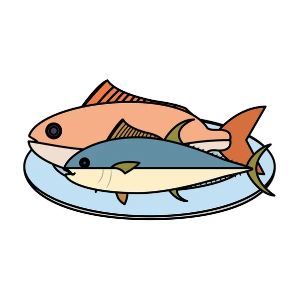Barva Helathy Ryby Mořské Plody Deska Vektorové Ilustrace — Stockový vektor