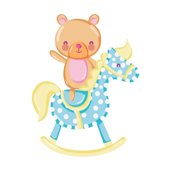 Oso Teddy Paseo Mecedora Caballo Vector Ilustración — Archivo Imágenes Vectoriales