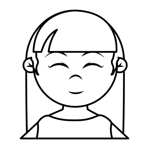 Linie Glückliches Mädchen Kopf Mit Frisur Und Gesichtsausdruck Vektor Illustration — Stockvektor
